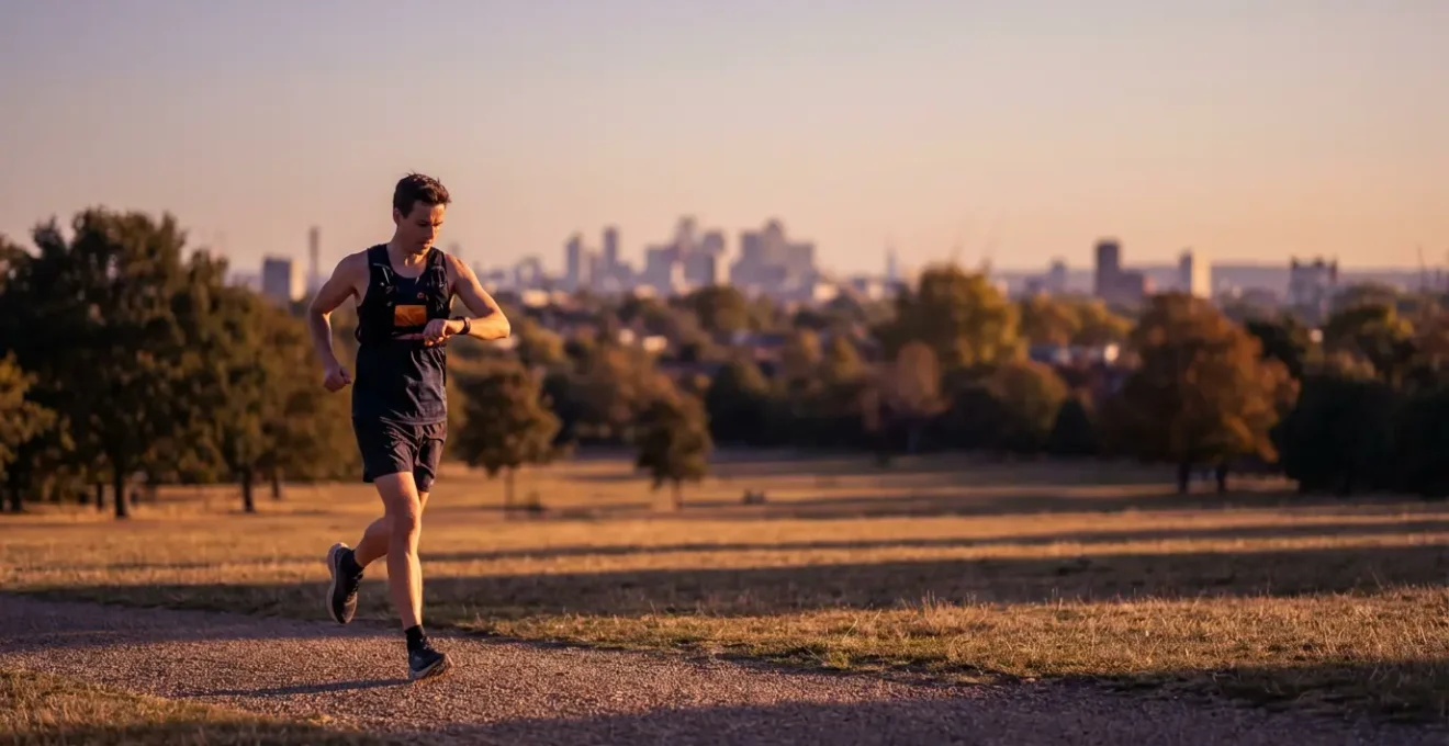 Amateur athlete analyzing fitness tracker data in modern training environment