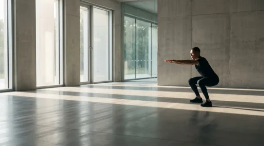 Athlete performing deliberate slow-motion movement correction in training facility