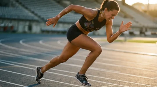 Athlete wearing advanced sensor technology monitoring fatigue indicators during high-intensity training