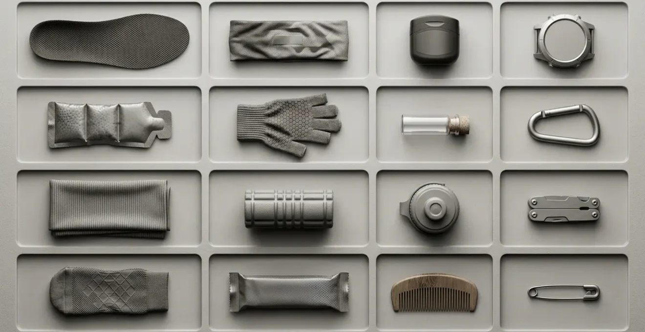 Meticulously arranged athletic competition essentials in organized layout