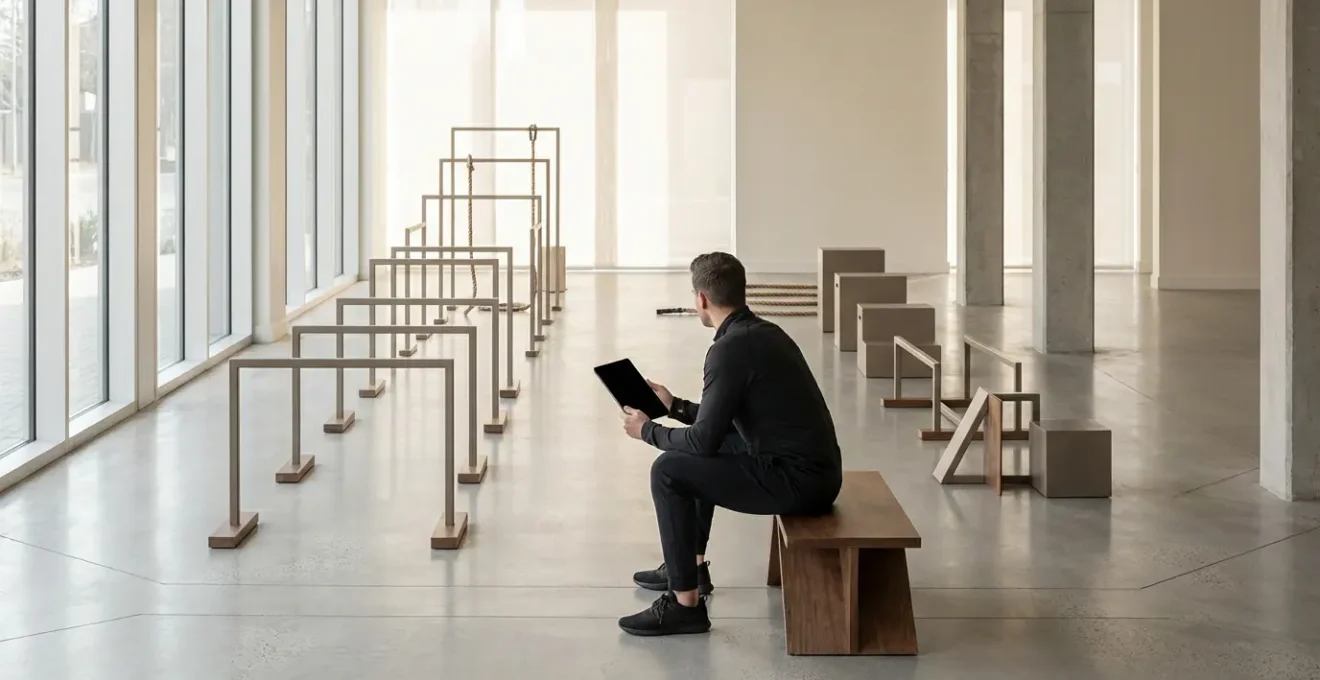 Coach analyzing athlete performance through video on tablet in modern training space