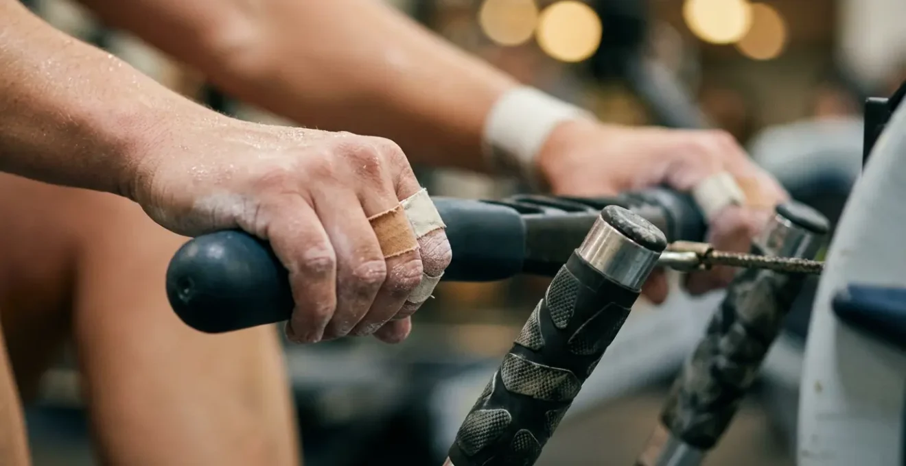 Athletic training facility showing a rowing machine and a ski-erg side by side