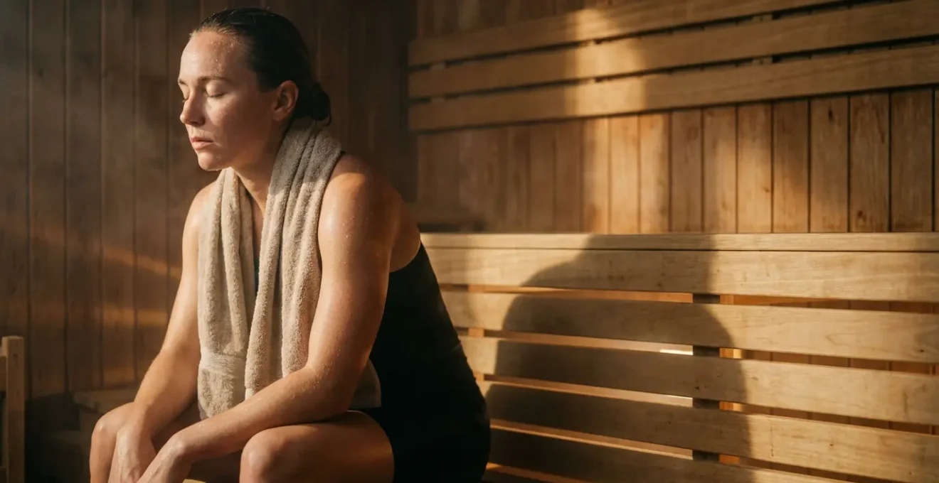 Traditional wooden sauna interior with natural lighting and recovery space