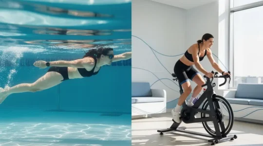 Athletic swimmer and cyclist exercising for joint health protection