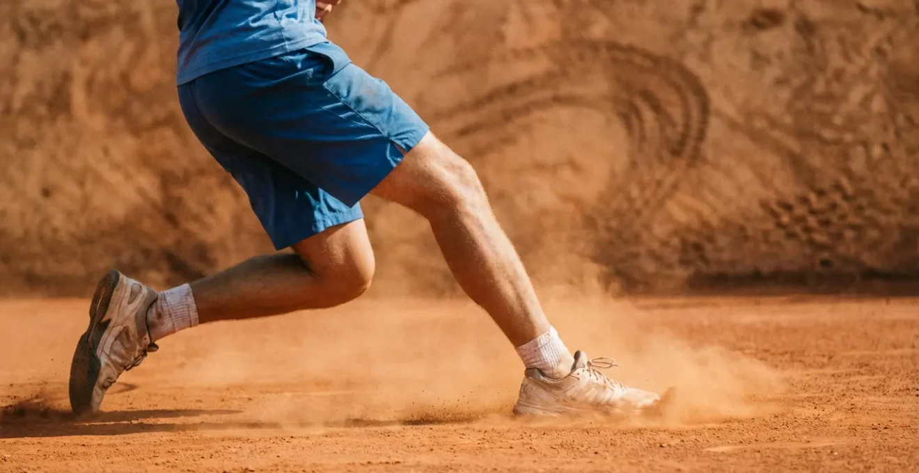 Professional demonstrating safe sliding technique on clay court with proper hip rotation