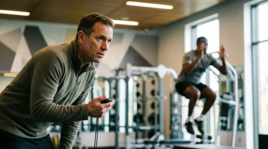 Athletic coach and champion preparing for peak performance training session